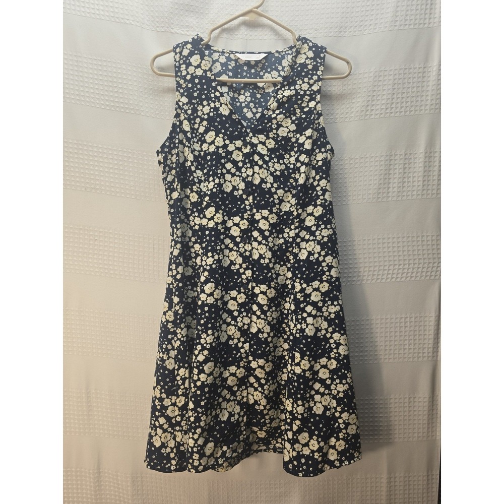 LC Lauren Conrad Floral Button Up Sleeveless Vneck Dress Blue Womens Small 7169